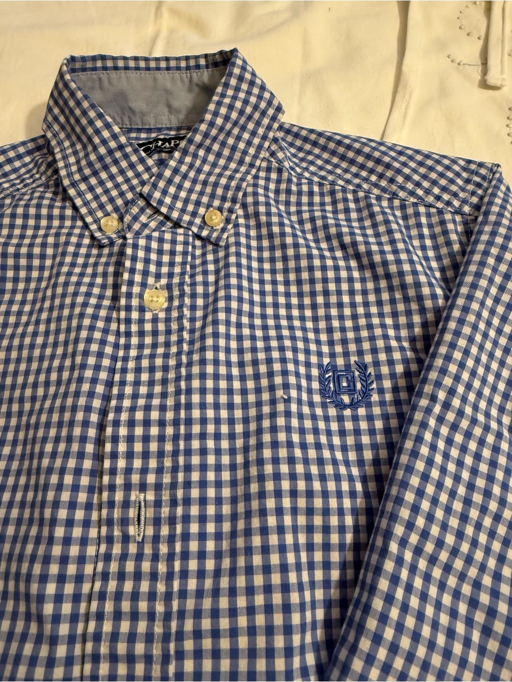 CHAPS Boys Button-Down Gingham Dress Shirt - Blue/White